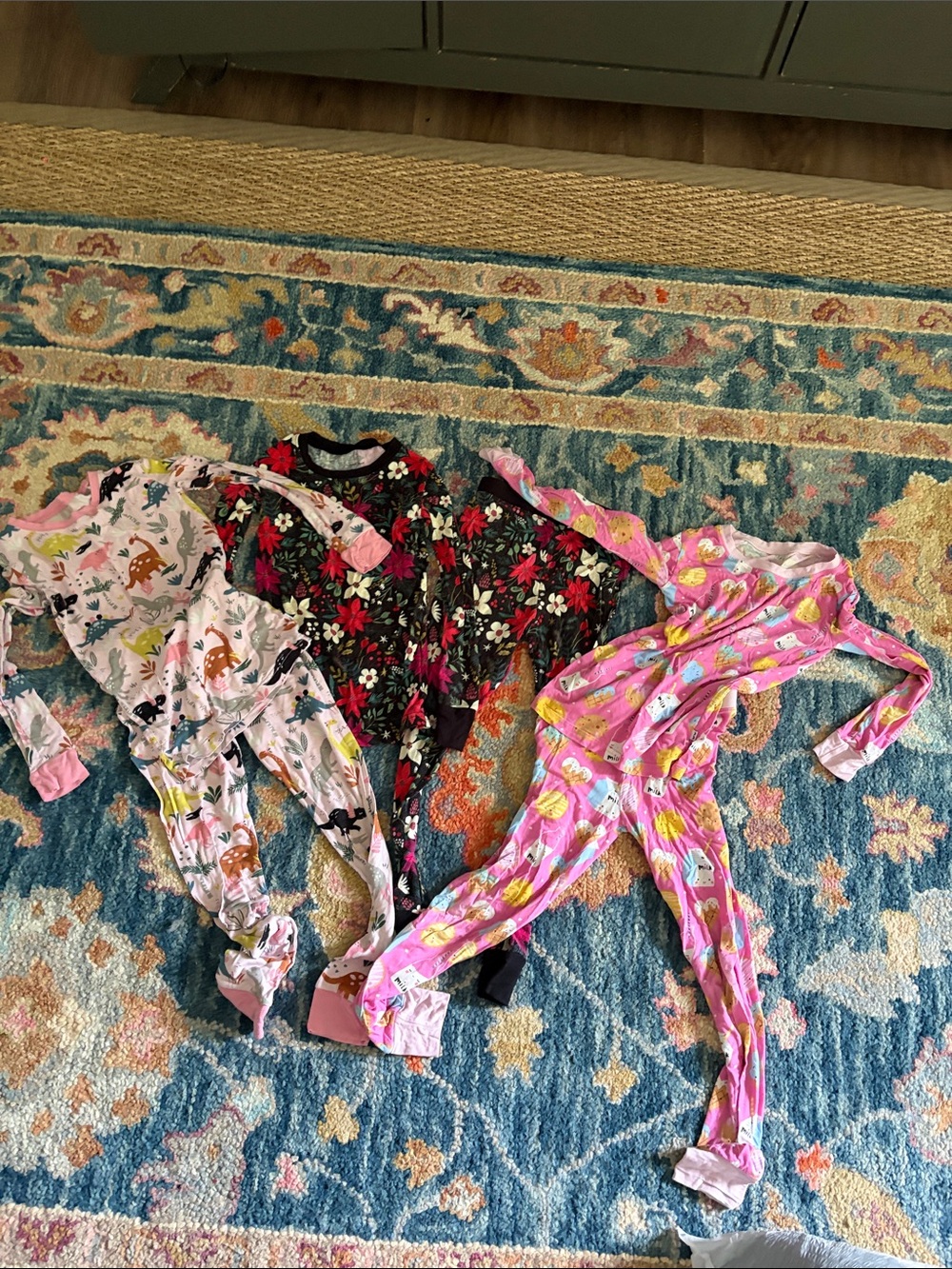 Little Sleepies Girls Pink, Black & Light Pink Floral 3 sets